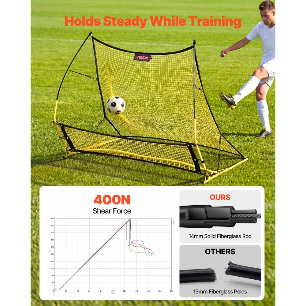 VEVOR Soccer Rebounder Net, 2-in-1 Soccer Goal Rebounder, Thickened Fiberglass Poles Iron Pipe for Team Solo Control, Passing Practice, Easy Setup Ball Training Equipment for Teens & Adults, 72" x 43"