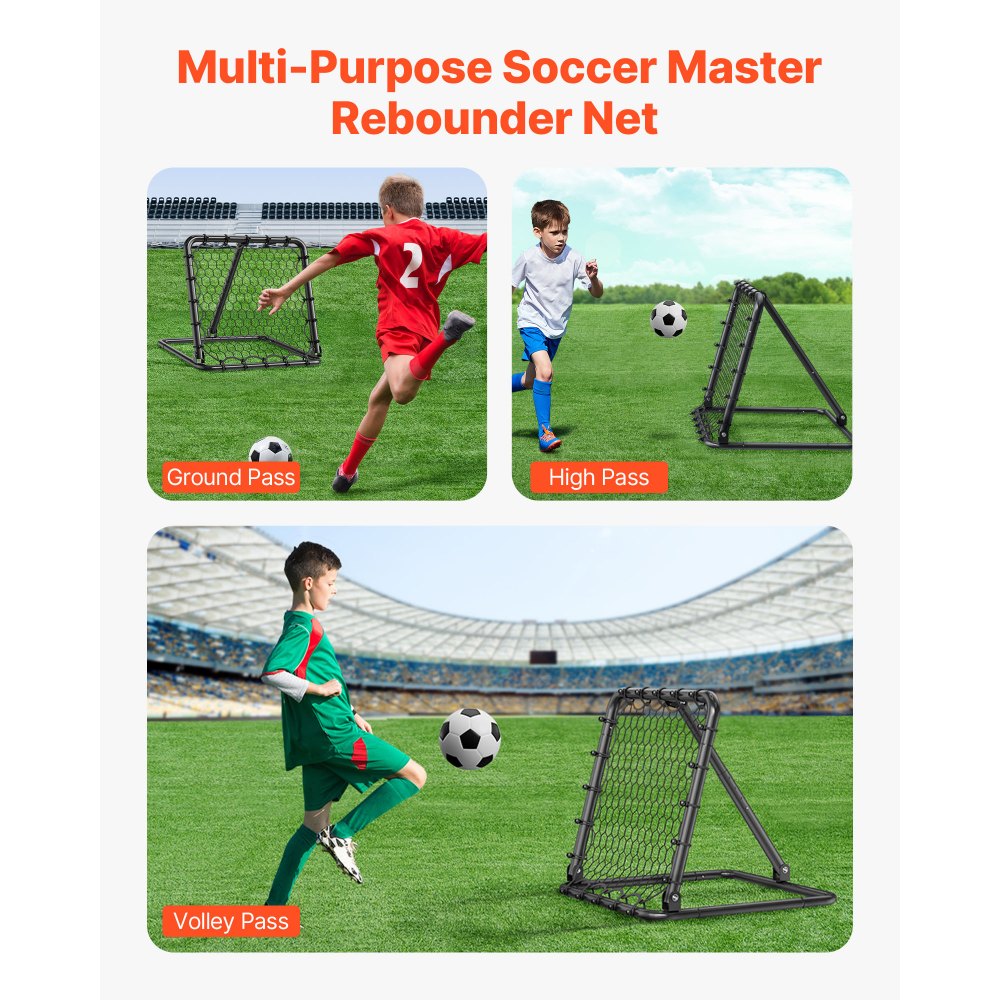 VEVOR Soccer Rebounder Rebound Net, Kick-Back 34"x34", Portable Football Training Gifts, Fully Adjustable Angles Goal Net, Aids & Equipment for Kids Teens & All Ages, Easy Set Up & Perfect Storage