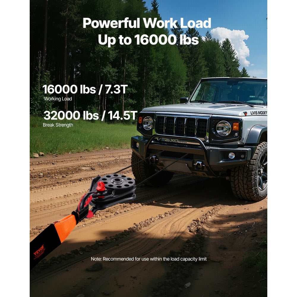 VEVOR 14.5 Ton Snatch Block for Winch Recovery, Heavy Duty 32,000 lbs Break Strength, Work with 3/8 inch Rope, Compact Offroad Recovery Accessory for Towing & Recovery on Truck, Tractor, ATV & UTV