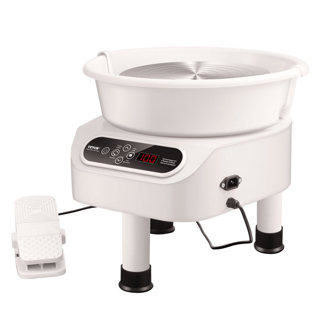 VEVOR Pottery Wheel, 10 inch Pottery Forming Machine, Direct Drive Ceramic Wheel with 3 Support Legs for DIY Art Craft, 350W Electric Wheel for Pottery with Foot Pedal and LCD Touch Screen, White