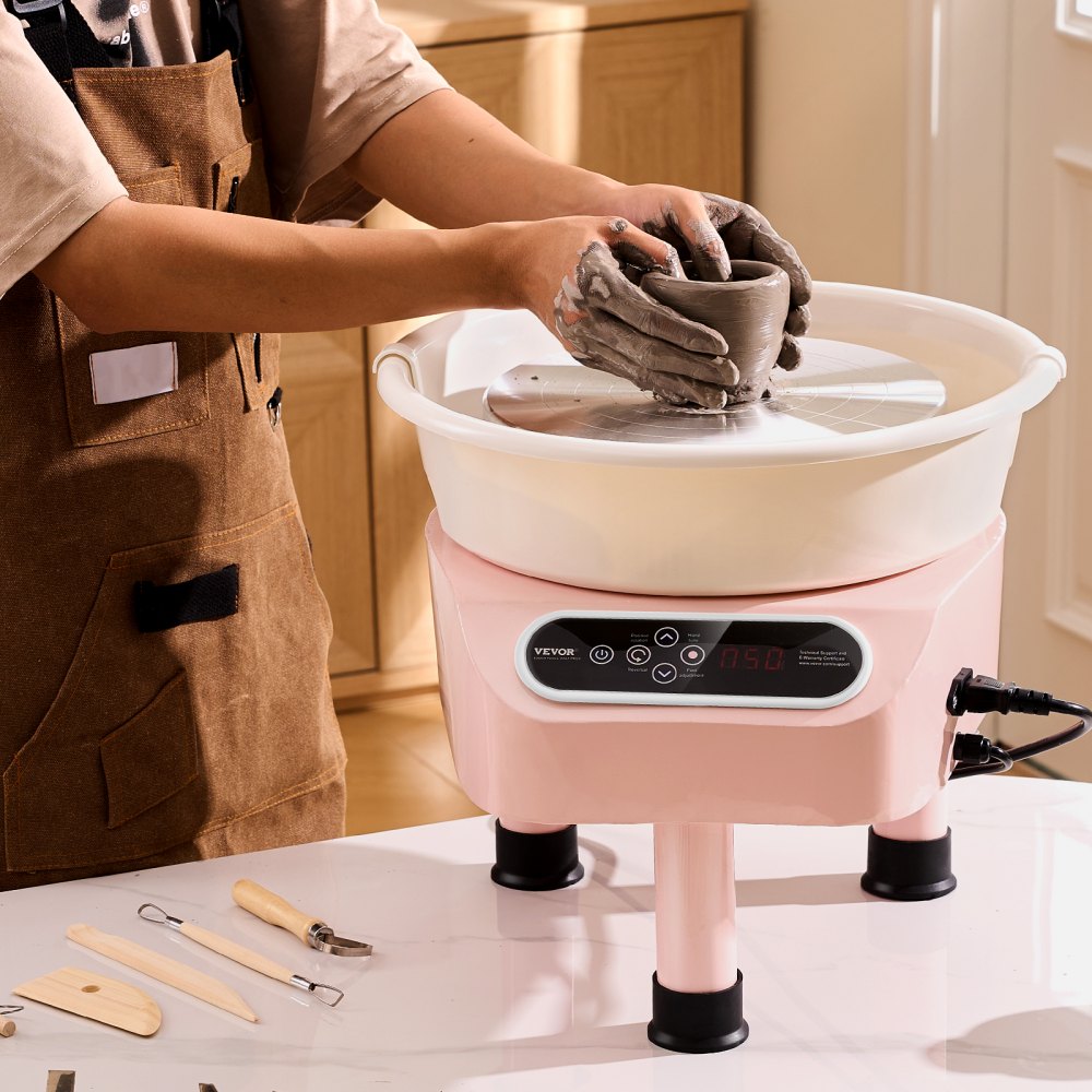 VEVOR Pottery Wheel, 11 inch Pottery Forming Machine, Direct Drive Ceramic Wheel with 3 Support Legs for DIY Art Craft, 450W Electric Wheel for Pottery with Foot Pedal and LCD Touch Screen, Pink