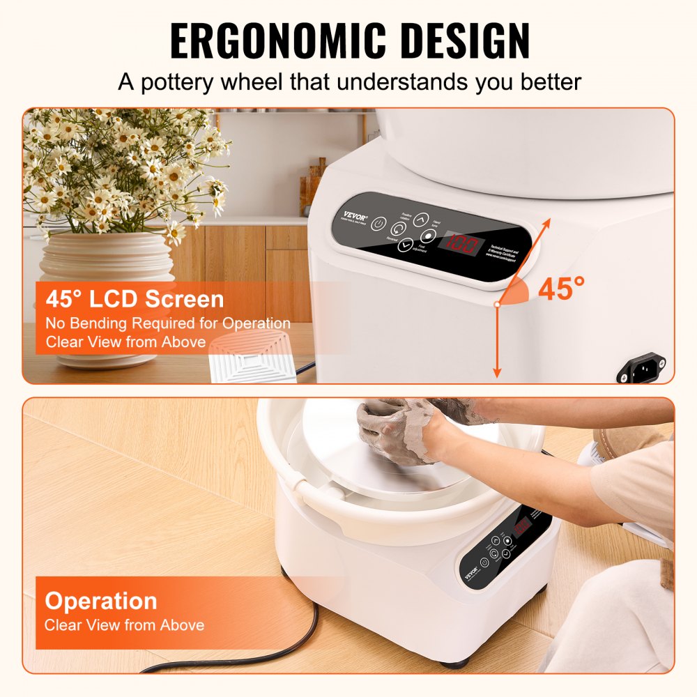 VEVOR Pottery Wheel, Direct Drive Ceramic Wheel with Shaping Tools for DIY Art Craft, 10 inch Pottery Forming Machine, 350W Electric Wheel for Pottery with Foot Pedal and LCD Touch Screen,  White