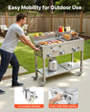 VEVOR Outdoor Propane Fryer & Griddle Combo, 3 Burners (11,600 BTU Each), Commercial Stainless Steel Frying Cart with Wheels, 2 Fryer Baskets & 3 Food Pans, for Hot Dogs, Fried Chicken, Fries, Meats