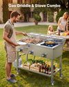 VEVOR Outdoor Propane Griddle, 3 Burners (11,600 BTU Each), Commercial Stainless Steel Griddle with Three 1/3 Size Food Pans, Portable Cart with Wheels & Gas Stove, for Hot Dogs, Burgers & Meats