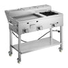 VEVOR Outdoor Propane Griddle, 3 Burners (11,600 BTU Each), Commercial Stainless Steel Griddle with Three 1/3 Size Food Pans, Portable Cart with Wheels & Gas Stove, for Hot Dogs, Burgers & Meats