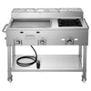 VEVOR Outdoor Propane Griddle, 3 Burners (11,600 BTU Each), Commercial Stainless Steel Griddle with Three 1/3 Size Food Pans, Portable Cart with Wheels & Gas Stove, for Hot Dogs, Burgers & Meats