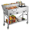 VEVOR Outdoor Propane Griddle, 3 Burners (11,600 BTU Each), Commercial Stainless Steel Griddle with Three 1/3 Size Food Pans, Portable Cart with Wheels & Gas Stove, for Hot Dogs, Burgers & Meats