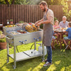 VEVOR Outdoor Propane Deep Fryer, 2 Burners (11,600 BTU Each), Commercial Fryer with Two 1/3 Size Food Warming Pans, Multi-Purpose Frying Cart with 4 Lockable Wheels, for Fried Chicken & Fries