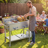 VEVOR Outdoor Propane Deep Fryer, 2 Burners (11,600 BTU Each), Commercial Fryer with Two 1/3 Size Food Warming Pans, Multi-Purpose Frying Cart with 4 Lockable Wheels, for Fried Chicken & Fries