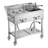 VEVOR Outdoor Propane Deep Fryer, 2 Burners (11,600 BTU Each), Commercial Fryer with Two 1/3 Size Food Warming Pans, Multi-Purpose Frying Cart with 4 Lockable Wheels, for Fried Chicken & Fries