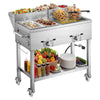 VEVOR Outdoor Propane Deep Fryer, 2 Burners (11,600 BTU Each), Commercial Fryer with Two 1/3 Size Food Warming Pans, Multi-Purpose Frying Cart with 4 Lockable Wheels, for Fried Chicken & Fries
