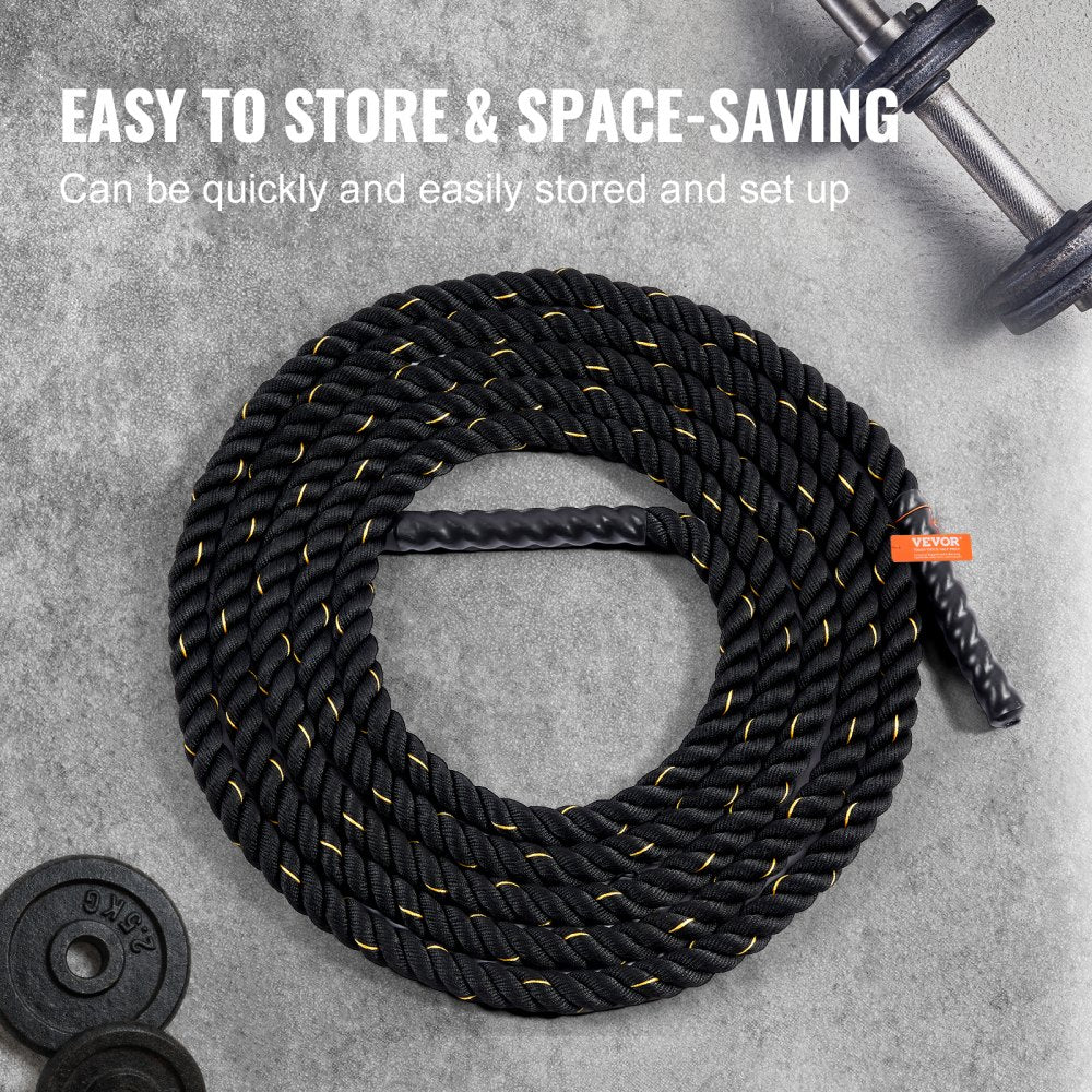 VEVOR Battle Rope, 1.5 Inch Diameter 30Ft Length Polyester Exercise Rope, Battle Exercise Equipment, Heavy Weighted Rope for Home Gym Body Workout Core Strength Training Muscle Building Fitness