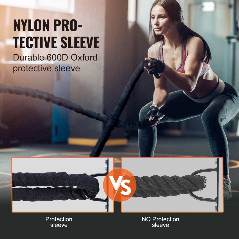 VEVOR Battle Rope, 1.5 Inch Diameter 40Ft Length Polyester Exercise Rope, Battle Exercise Equipment with Protective Sleeve & Anchor, Heavy Weighted Rope for Home Gym Workout Core Strength Training