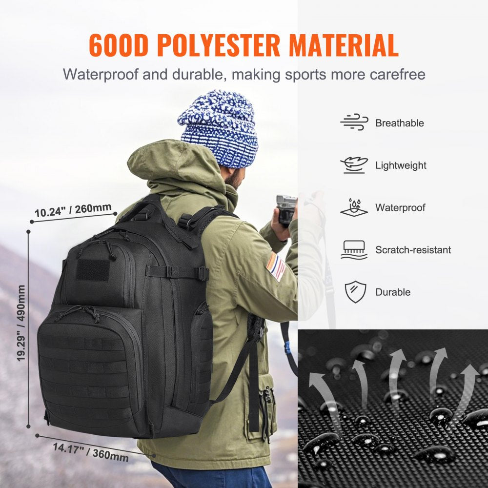 Tactical Backpack, 40L Military Tactical Backpack with Molle Design & Sponge Pad, Army Assault Pack Bag for Men and Women, Range Gear Backpack for Outdoor Adventure, Hiking, Hunting, Black