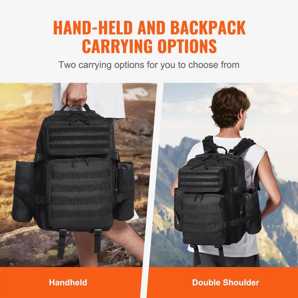 Tactical Backpack, 45L Military Tactical Backpack with Molle Design & 3 Compartments, Army Assault Pack Bag for Men and Women, Range Gear Backpack for Outdoor Adventure, Hiking, Hunting, Black
