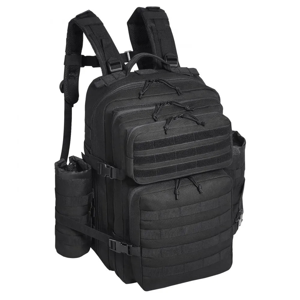 Tactical Backpack, 45L Military Tactical Backpack with Molle Design & 3 Compartments, Army Assault Pack Bag for Men and Women, Range Gear Backpack for Outdoor Adventure, Hiking, Hunting, Black