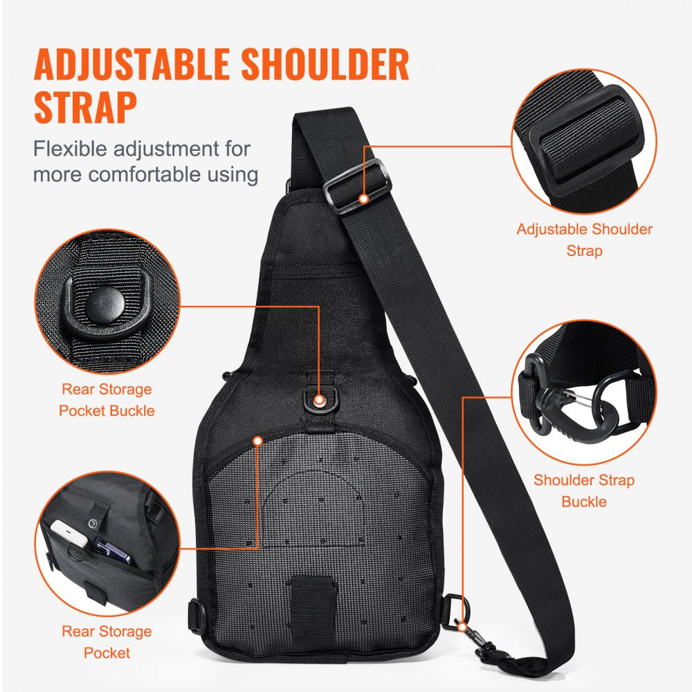 Tactical Sling Bag, 10L Military Rover Shoulder Sling Backpack with Molle Design and Multi-pocket,  600D Tactical Shoulder Bag Ideal for Caping, Hiking and Every Day Carry, Black