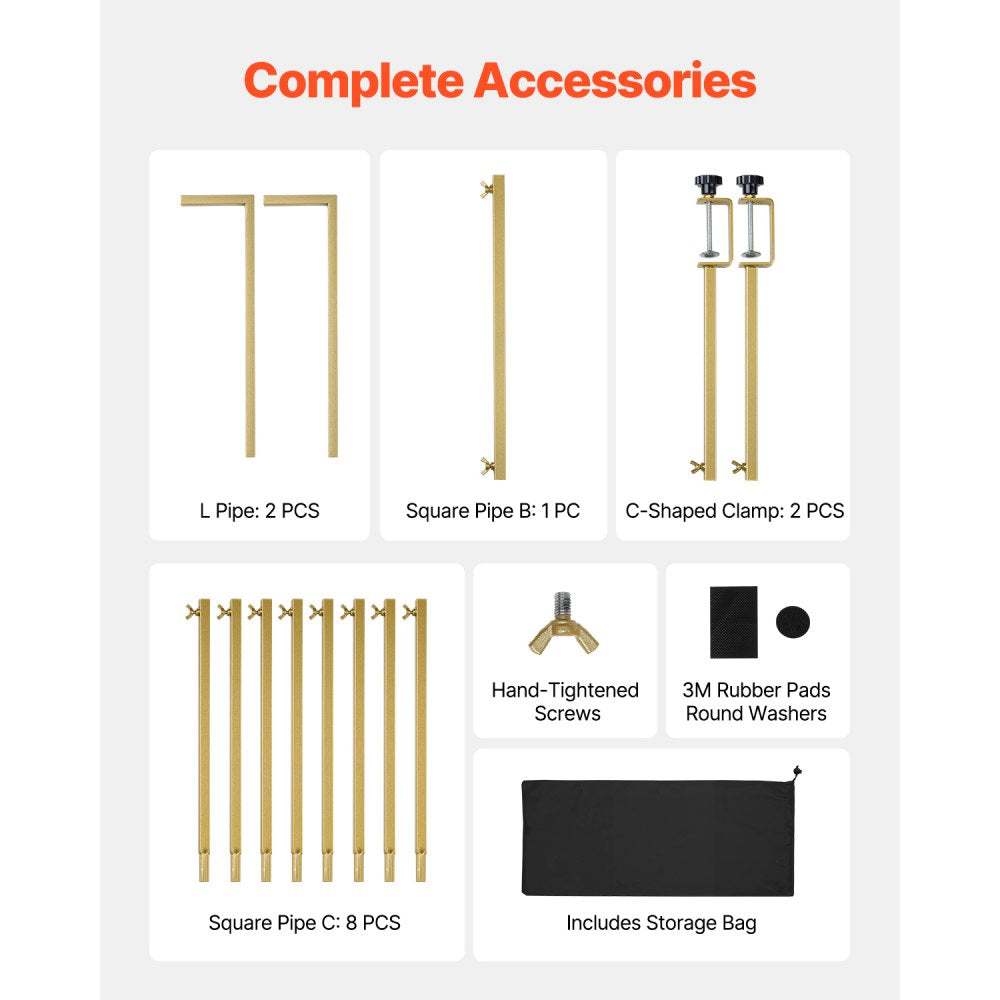 VEVOR Over The Table Rod Stand with Clamps, 13"-42" Tall & 28"-98" Length Adjustable, Metal Table Arch Stand, Tabletop Balloon Arch Frame for Wedding Birthday Party Christmas Decorations, Gold