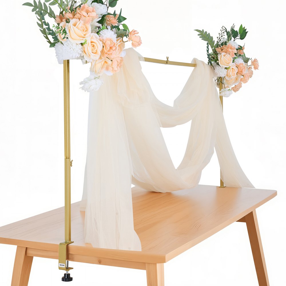 VEVOR Over The Table Rod Stand with Clamps, 13"-42" Tall & 28"-98" Length Adjustable, Metal Table Arch Stand, Tabletop Balloon Arch Frame for Wedding Birthday Party Christmas Decorations, Gold