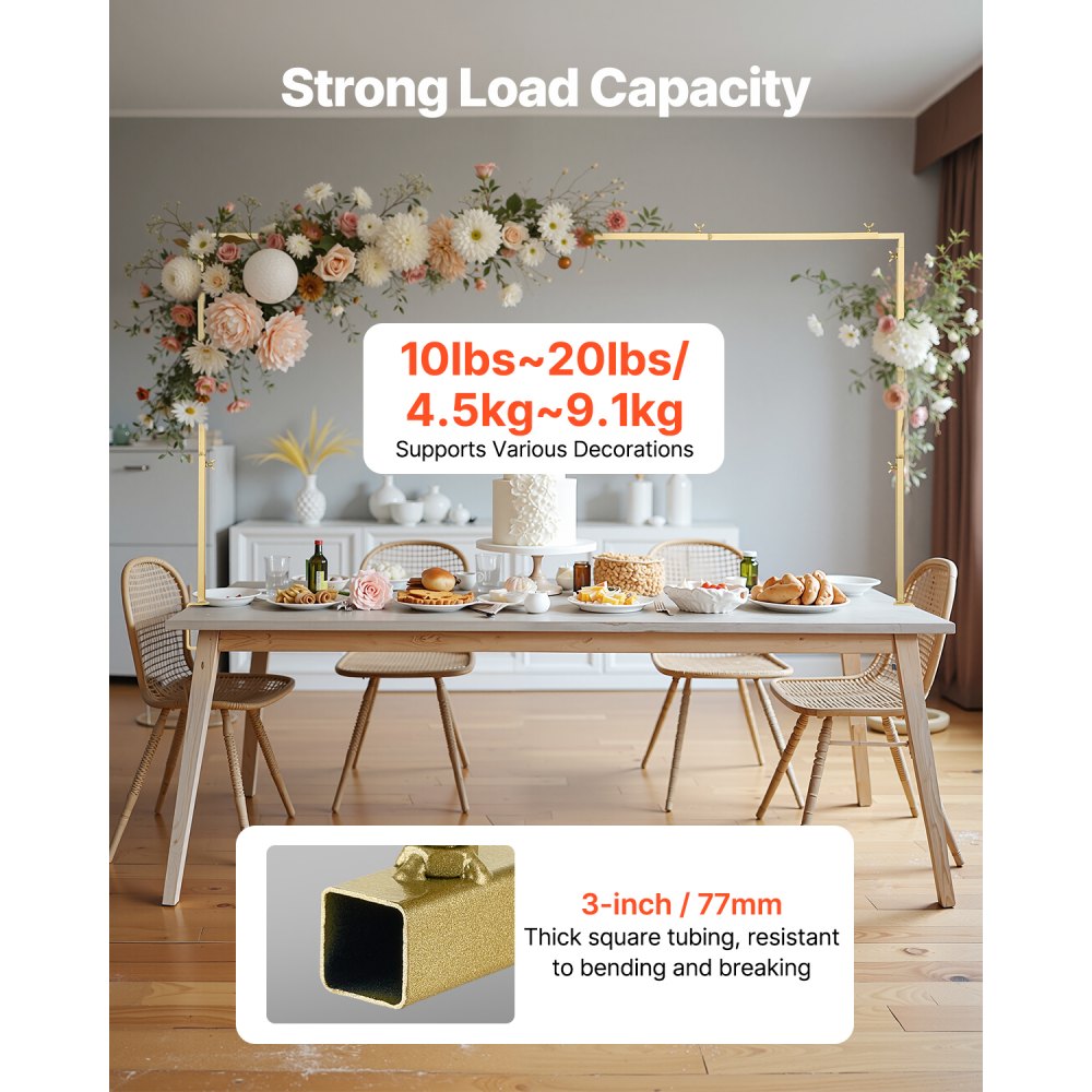 VEVOR Over The Table Rod Stand with Clamps, 13"-42" Tall & 28"-98" Length Adjustable, Metal Table Arch Stand with Rattan, Tabletop Balloon Arch Frame for Wedding Birthday Christmas Decorations, Gold