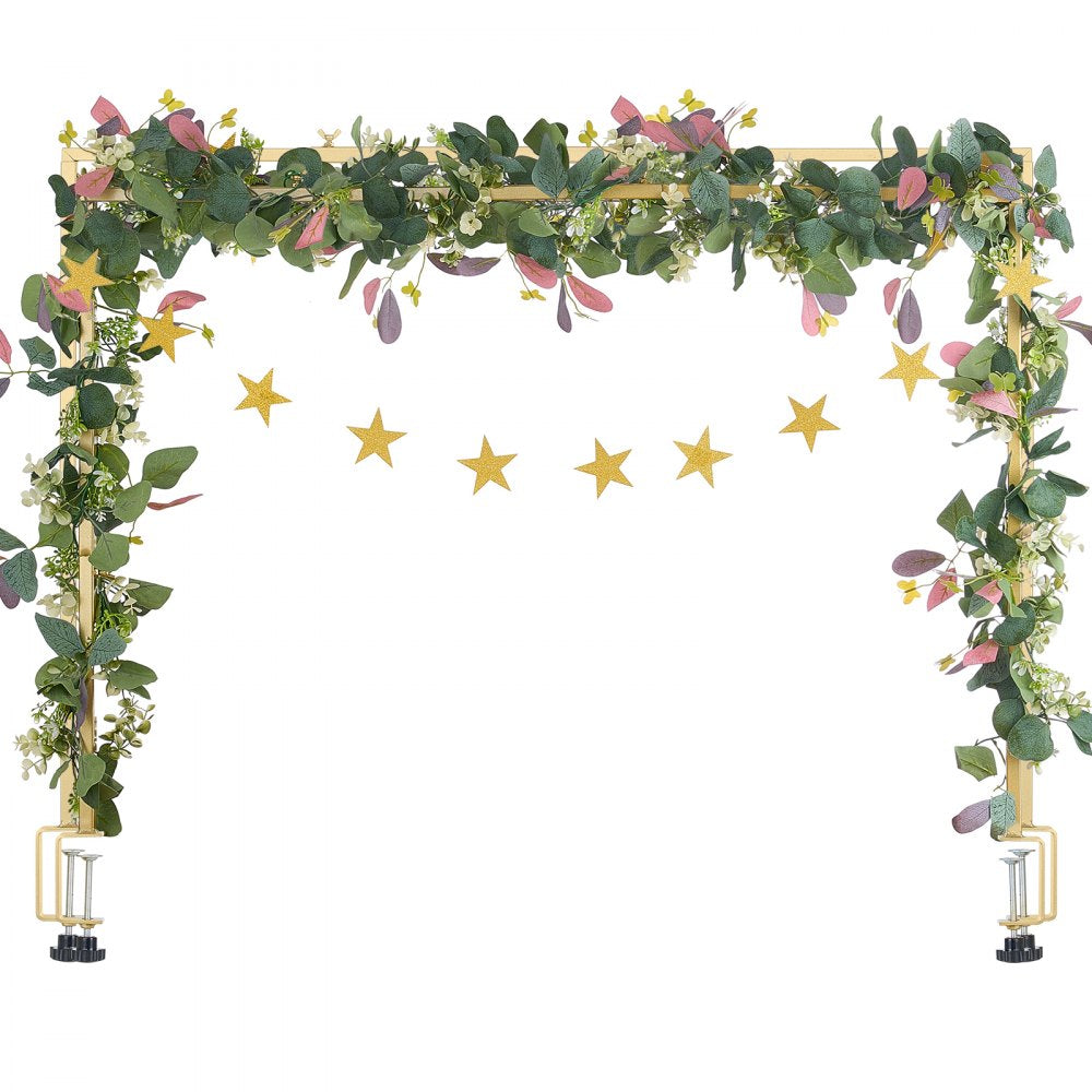 VEVOR Over The Table Rod Stand with Clamps, 13"-42" Tall & 28"-98" Length Adjustable, Metal Table Arch Stand with Rattan, Tabletop Balloon Arch Frame for Wedding Birthday Christmas Decorations, Gold