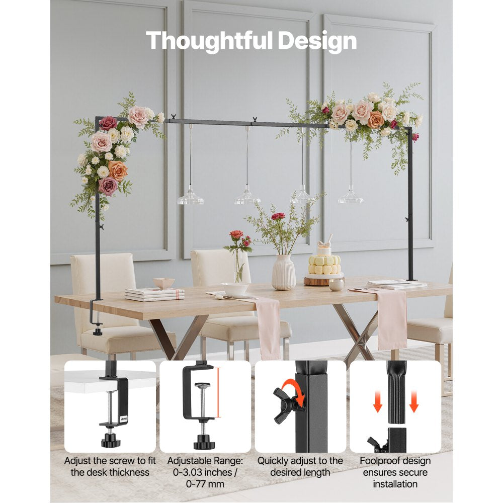 VEVOR Over The Table Rod Stand with Clamps, 13"-42" Tall & 28"-98" Length Adjustable, 2 Packs Table Arch Stand, Tabletop Balloon Arch Frame for Wedding Birthday Party Christmas Decorations, Black