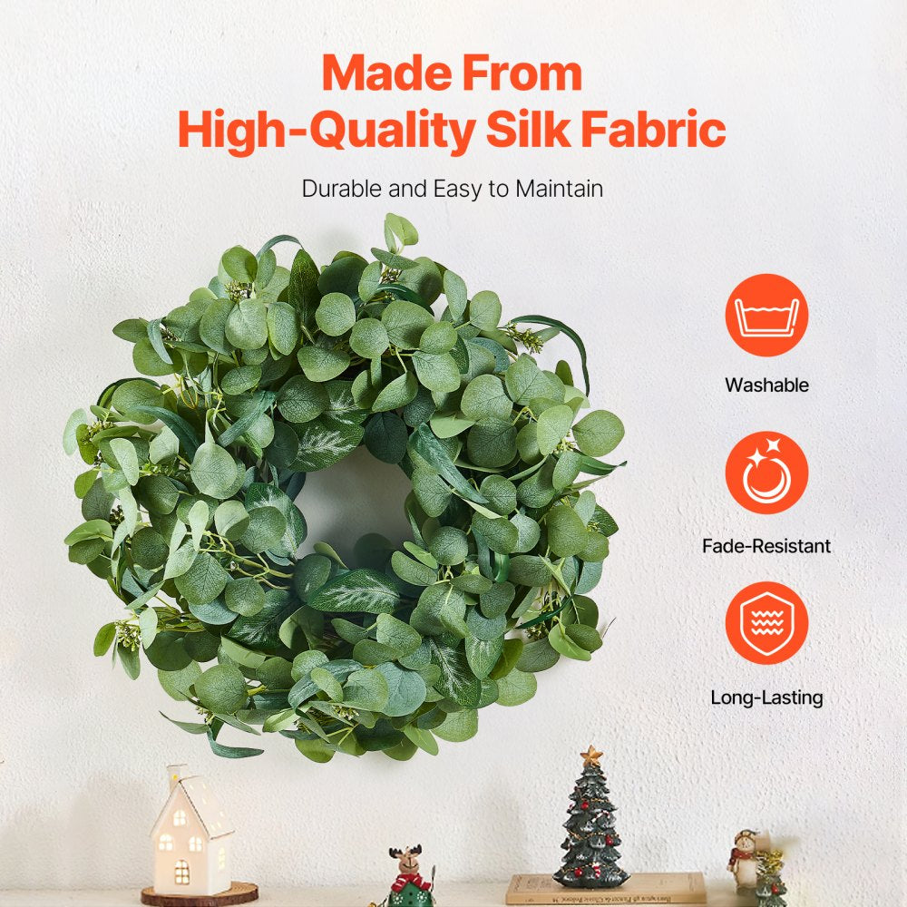 VEVOR Artificial Decorative Wreath, 26 in, Green, Decorated with Eucalyptus Leaves, Berries, Thorny Stems, Year Round Wreath for All Seasons Indoor and Outdoor Home Wall Window Festival Decorations