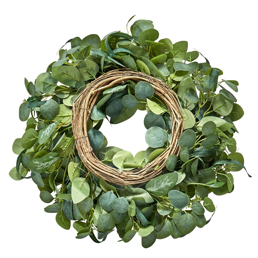 VEVOR Artificial Decorative Wreath, 26 in, Green, Decorated with Eucalyptus Leaves, Berries, Thorny Stems, Year Round Wreath for All Seasons Indoor and Outdoor Home Wall Window Festival Decorations
