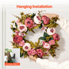 VEVOR Artificial Decorative Wreath, 19 in, Pink, Decorated with Peonies, Hydrangeas, Babysbreath, Year Round Wreath for All Seasons Indoor and Outdoor Home Wall Window Festival Wedding Decorations