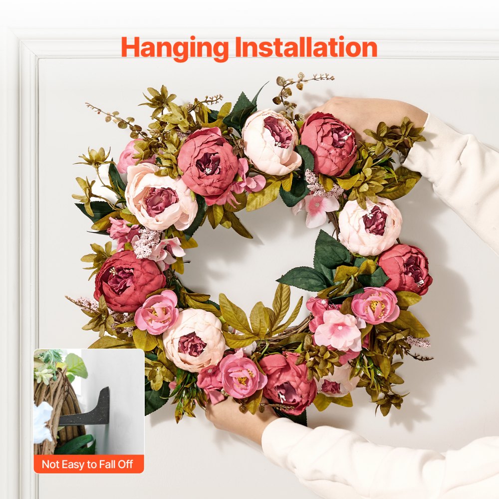 VEVOR Artificial Decorative Wreath, 19 in, Pink, Decorated with Peonies, Hydrangeas, Babysbreath, Year Round Wreath for All Seasons Indoor and Outdoor Home Wall Window Festival Wedding Decorations