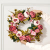 VEVOR Artificial Decorative Wreath, 19 in, Pink, Decorated with Peonies, Hydrangeas, Babysbreath, Year Round Wreath for All Seasons Indoor and Outdoor Home Wall Window Festival Wedding Decorations