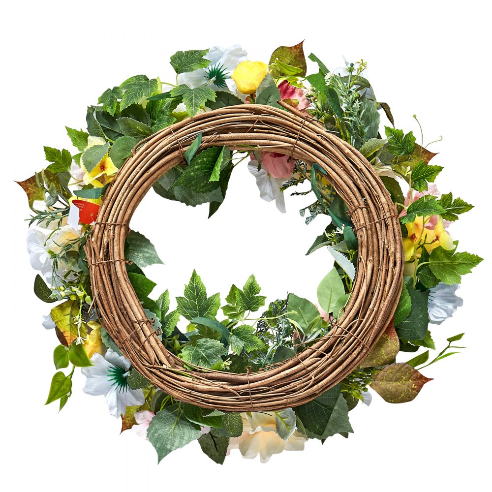 VEVOR Artificial Decorative Wreath, 24 in, White Pink Yellow, Decorated with Peonies, Hydrangeas, Year Round Wreath for All Seasons Indoor and Outdoor Home Wall Window Festival Wedding Decorations