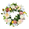 VEVOR Artificial Decorative Wreath, 24 in, White Pink Yellow, Decorated with Peonies, Hydrangeas, Year Round Wreath for All Seasons Indoor and Outdoor Home Wall Window Festival Wedding Decorations