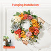 VEVOR Artificial Decorative Wreath, 24 in, Red Orange Yellow, Decorated with Hydrangeas, Roses, Wooden Sign, Year Round Wreath for All Seasons Indoor and Outdoor Home Wall Window Festival Decorations
