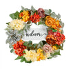 VEVOR Artificial Decorative Wreath, 24 in, Red Orange Yellow, Decorated with Hydrangeas, Roses, Wooden Sign, Year Round Wreath for All Seasons Indoor and Outdoor Home Wall Window Festival Decorations