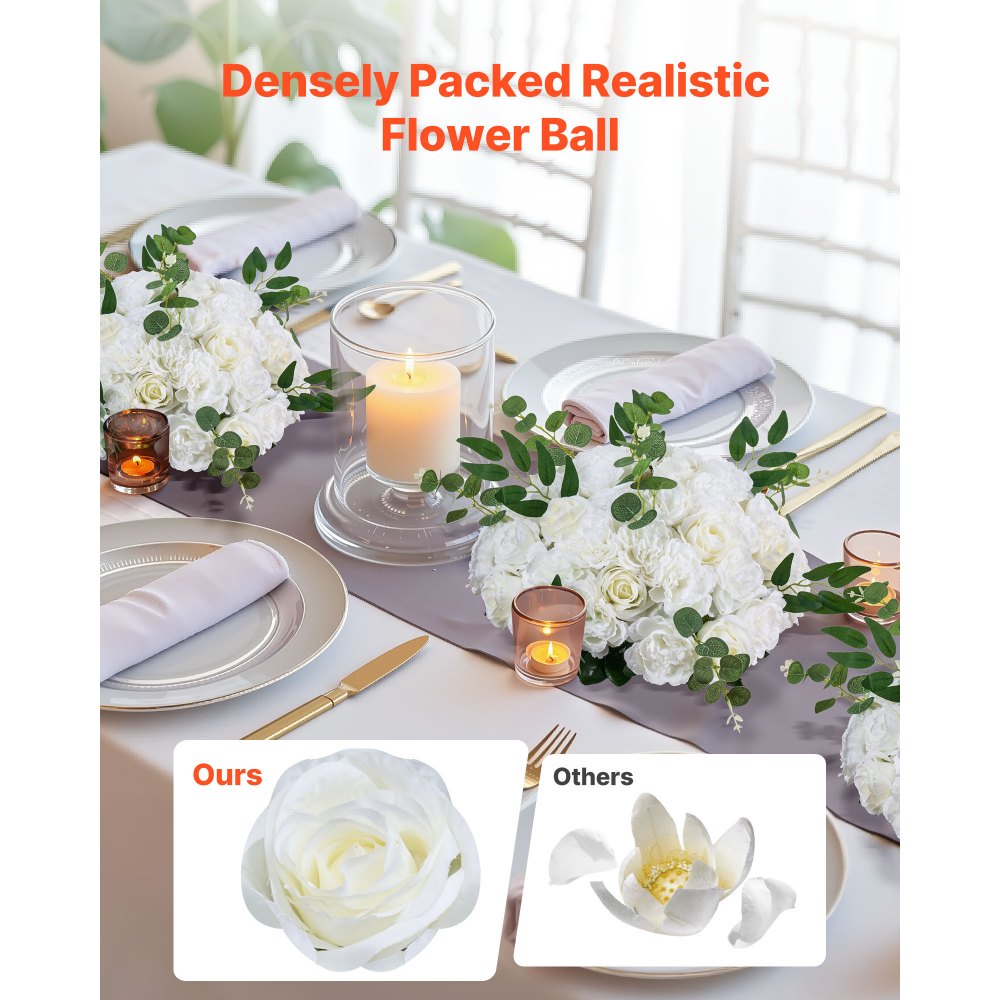 VEVOR Flower Balls Arrangement Bouquet 10 PCS, 17.7-Inch Diameter Artificial Flower Balls Wedding White Roses Centerpieces, Faux Flowers Arrangements for Wedding Centerpiece Home Table Decorations