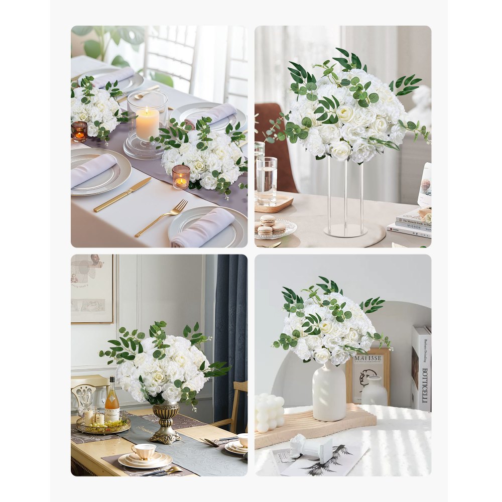 VEVOR Flower Balls Arrangement Bouquet 10 PCS, 17.7-Inch Diameter Artificial Flower Balls Wedding White Roses Centerpieces, Faux Flowers Arrangements for Wedding Centerpiece Home Table Decorations