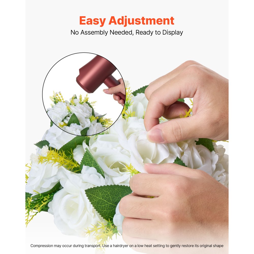 VEVOR Flower Balls Arrangement Bouquet 10 PCS, 9.5-Inch Diameter Artificial Flower Balls Wedding Rose Centerpieces, Faux Flowers Arrangements for Wedding Centerpiece Home Table Decorations, White