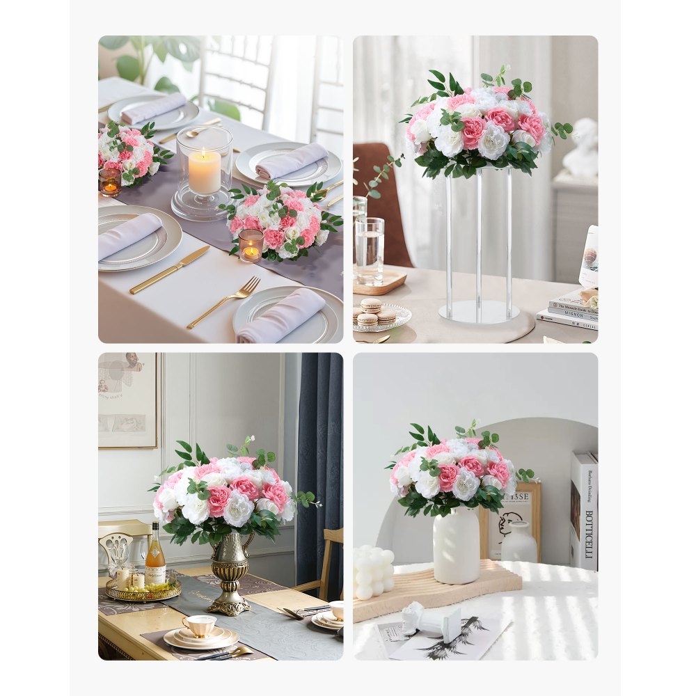 VEVOR Flower Ball Arrangement Bouquet 10 PCS, 17.7-Inch Diameter Artificial Flower Balls Wedding Table Centerpieces, Rose Arrangements for Wedding Centerpiece Home Decorations, Pink and White Roses