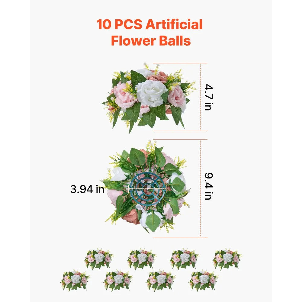 VEVOR Flower Ball Arrangement Bouquet 10PCS, 9.5-Inch Diameter Artificial Flower Balls Wedding Table Centerpieces, Faux Rose Arrangements for Wedding Centerpiece Home Decoration, Pink and White Roses