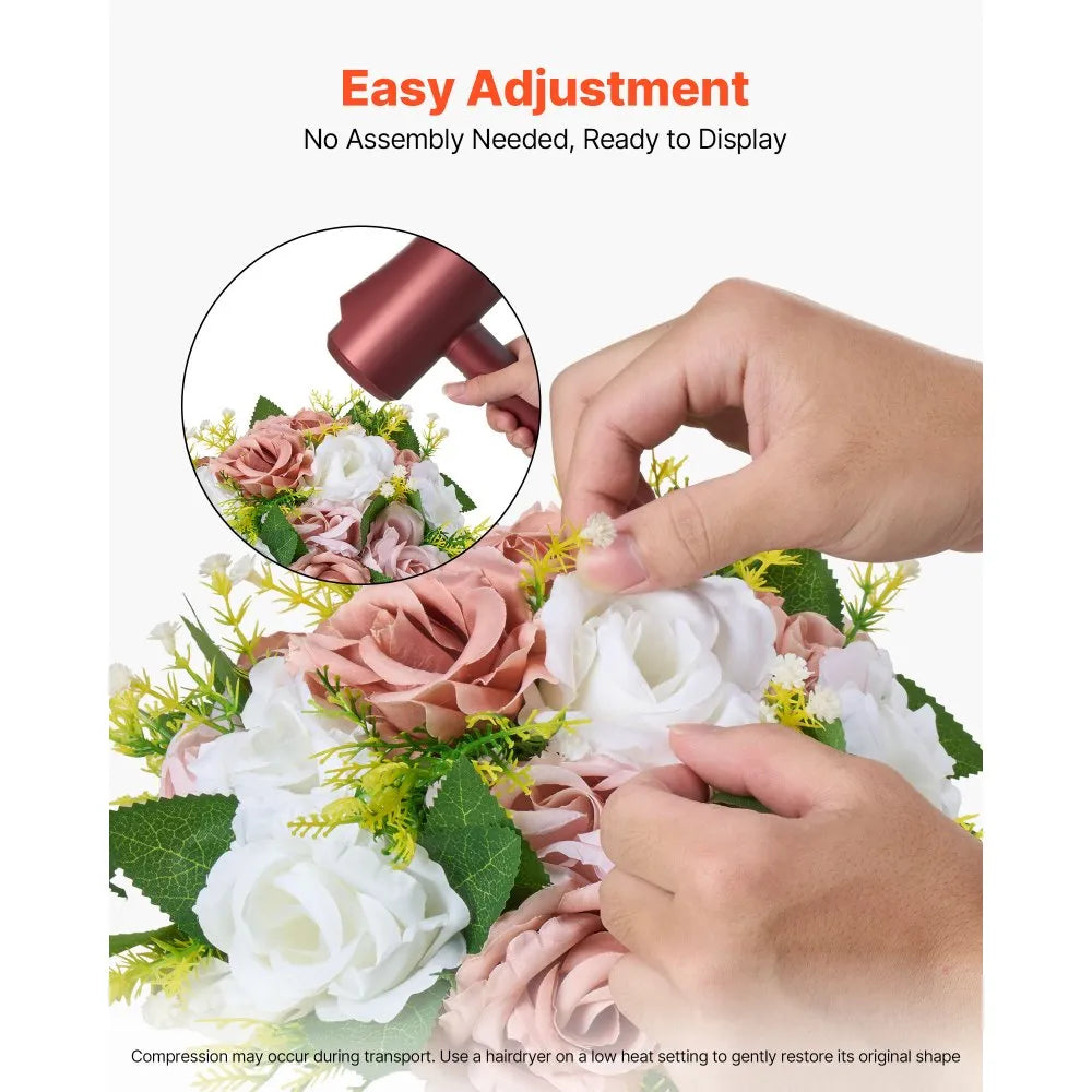 VEVOR Flower Ball Arrangement Bouquet 10PCS, 9.5-Inch Diameter Artificial Flower Balls Wedding Table Centerpieces, Faux Rose Arrangements for Wedding Centerpiece Home Decoration, Pink and White Roses