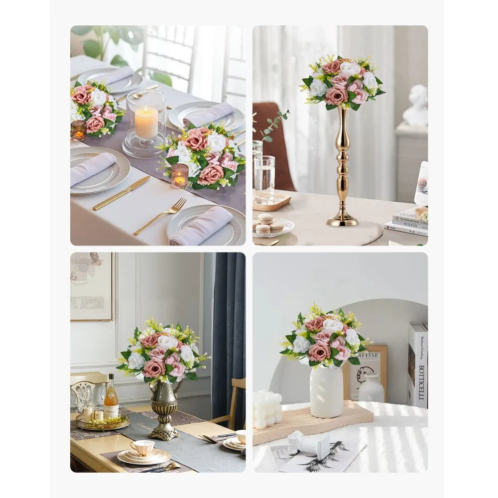 VEVOR Flower Ball Arrangement Bouquet 10PCS, 9.5-Inch Diameter Artificial Flower Balls Wedding Table Centerpieces, Faux Rose Arrangements for Wedding Centerpiece Home Decoration, Pink and White Roses