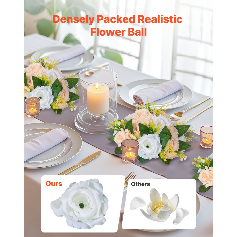 VEVOR Flower Ball Arrangement Bouquet 10 PCS, 9.5-Inch Diameter Artificial Flower Balls Wedding Table Centerpieces, Rose Arrangements for Wedding Centerpiece Home Decoration, Champagne & White Roses