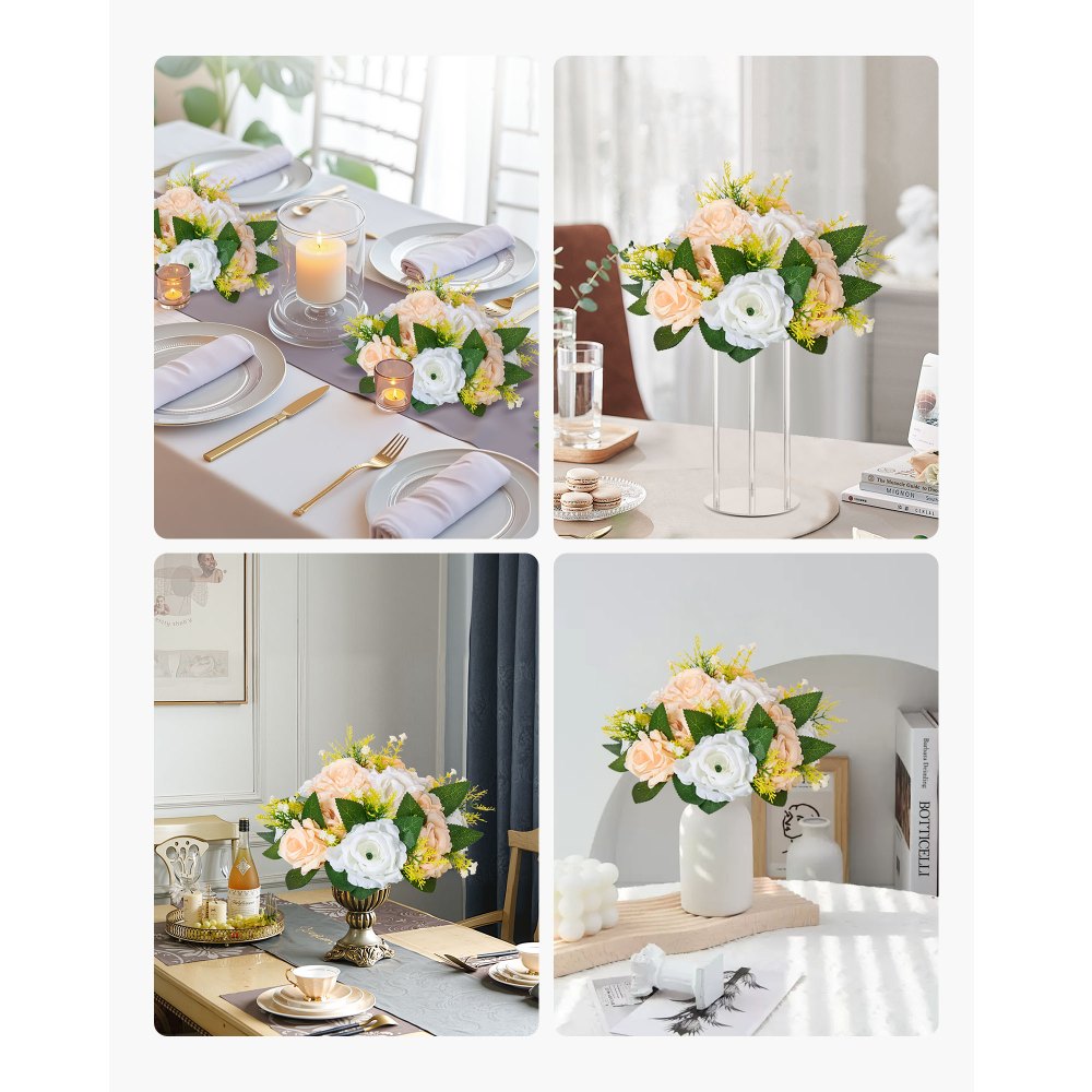 VEVOR Flower Ball Arrangement Bouquet 10 PCS, 9.5-Inch Diameter Artificial Flower Balls Wedding Table Centerpieces, Rose Arrangements for Wedding Centerpiece Home Decoration, Champagne & White Roses