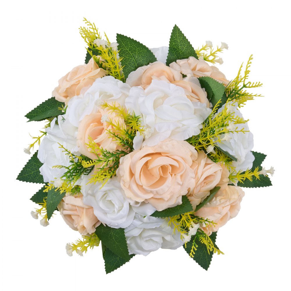 VEVOR Flower Ball Arrangement Bouquet 10 PCS, 9.5-Inch Diameter Artificial Flower Balls Wedding Table Centerpieces, Rose Arrangements for Wedding Centerpiece Home Decoration, Champagne & White Roses