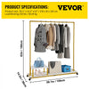VEVOR Clothing Garment Rack, 59.1\"x14.2\"x63.0\", Heavy-Duty Clothes Rack with Bottom Shelf & Side Shelf, 4 Swivel Casters, Sturdy Steel Frame, Rolling Clothes Organizer for Retail Store Boutique, Go