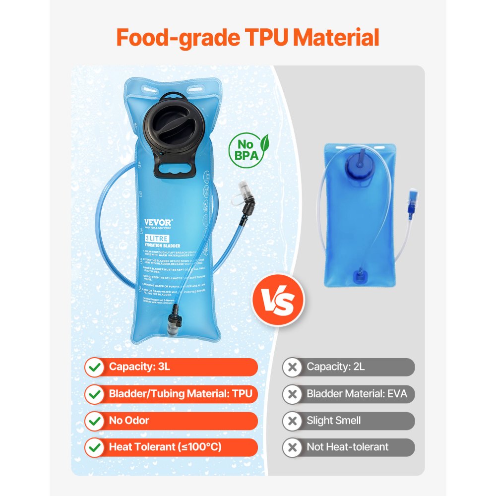 VEVOR Hydration Backpack, Water Backpack with 3L TPU Water Bladder, Tactical Molle Hiking Hydration Pack with Storage for Men Women, Hydro Water Daypack for Hiking Running Cycling Camping