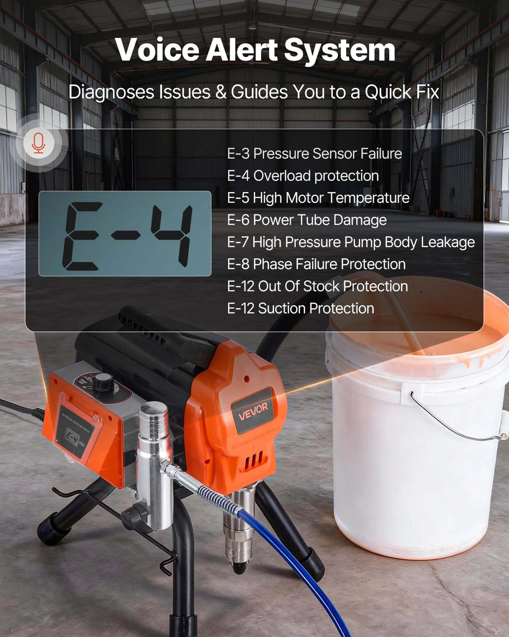 VEVOR Stand Airless Paint Sprayer, 1500W, 3300PSI High Pressure Airless Sprayer, Cleaning Brush, Hose, Extension Rod, Nozzles, Electric Spray Paint Machine for Large Apartments, Factory Buildings