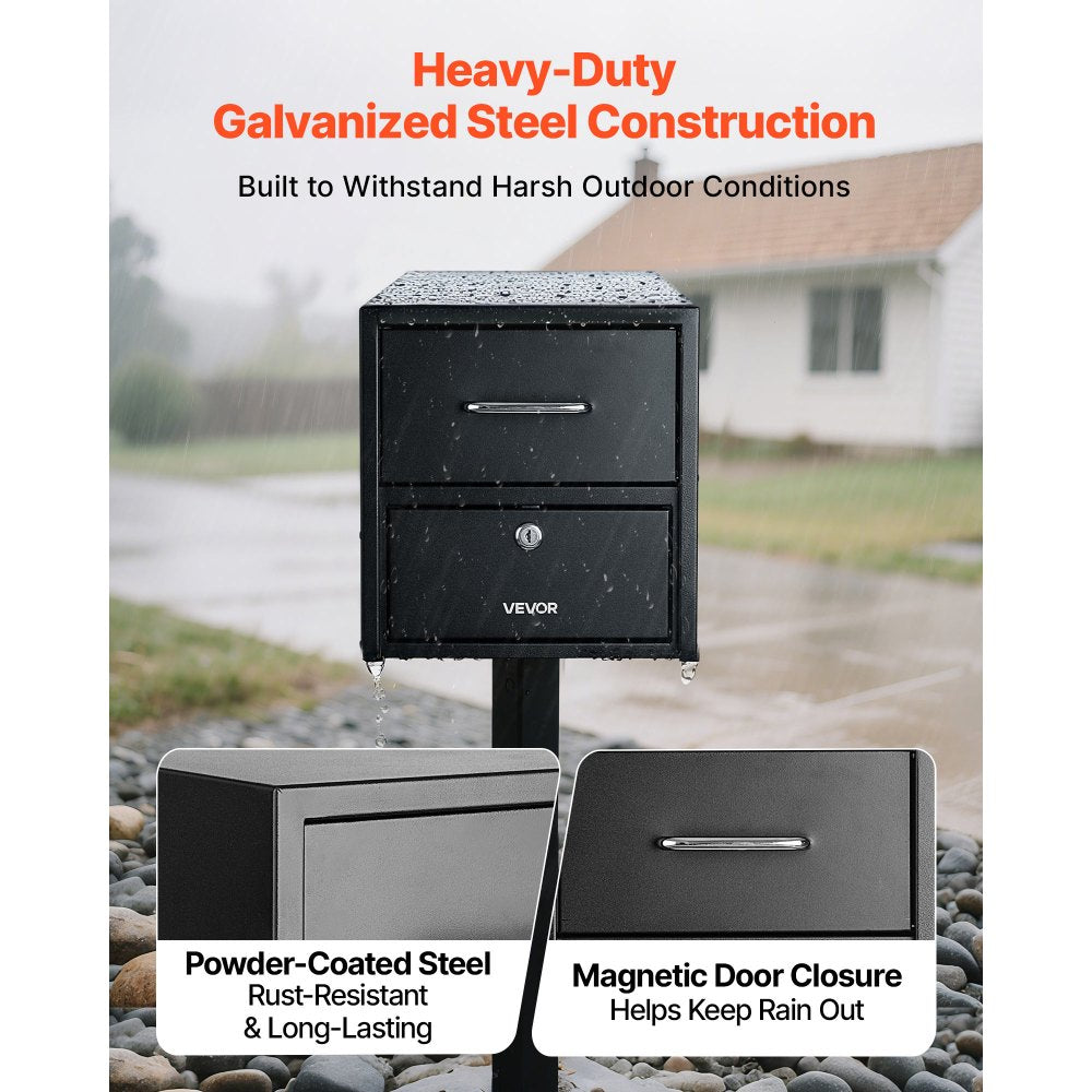 VEVOR Post Mount Mailbox, Anti-Pry & Anti-Theft Mailboxes for Outside, Heavy Duty Lockable Mail Box with Magnetic Door, Weather-Resistant Metal Post Box for House Outside 21.06 x 10.63 x 11.22 in
