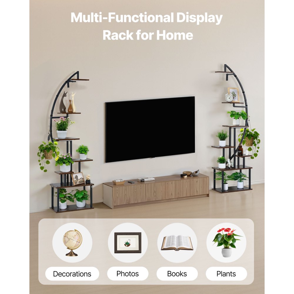 VEVOR Plant Stand Indoor with Grow Lights, 65.5 in Tall 7-Tiered Lighted Plant Shelf, 2 Pack Metal Corner Plants Holder, 3 Timer & 10 Brightness, Half-Moon Shaped Flower Display Rack for Living Room